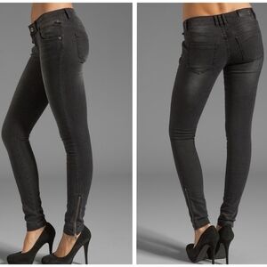 Annie Bing Double Zip Black Skinny Zippered Jeans Super Low Rise Y2k